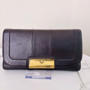 Coach Dark Plum Leather Wallet with Gold Detail‎
